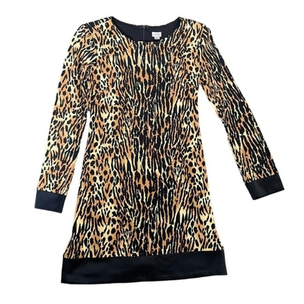 Cache Leopard Print Dress Long Sleeve Black Trim‎ Party Cocktail Size 4